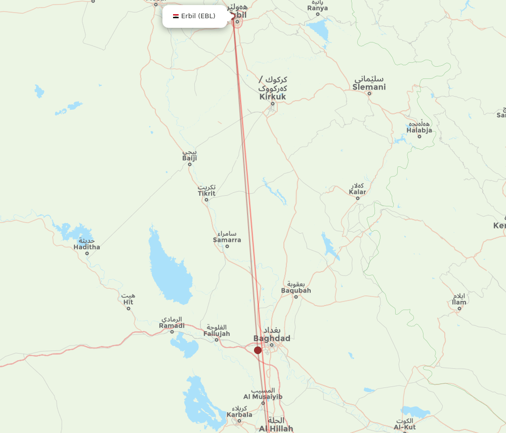 NJF to EBL flights and routes map