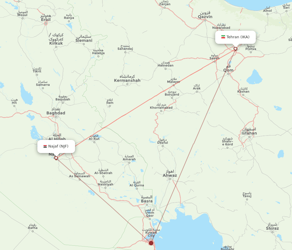 NJF-IKA flight routes