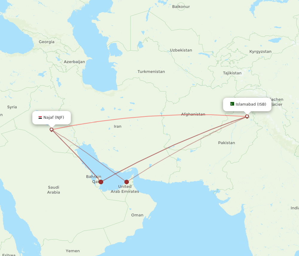 NJF-ISB flight routes
