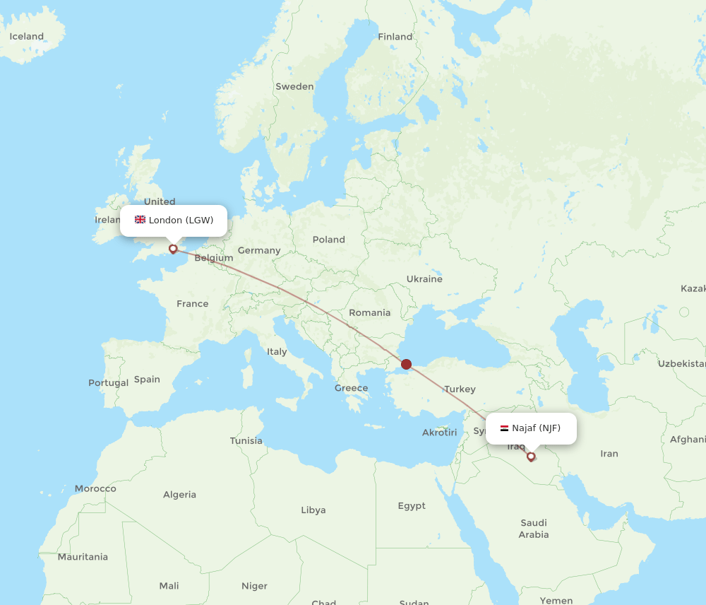 NJF-LGW flight routes