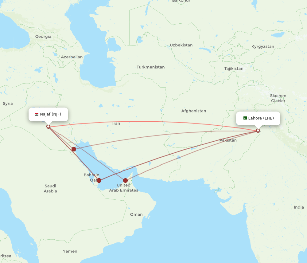 NJF-LHE flight routes