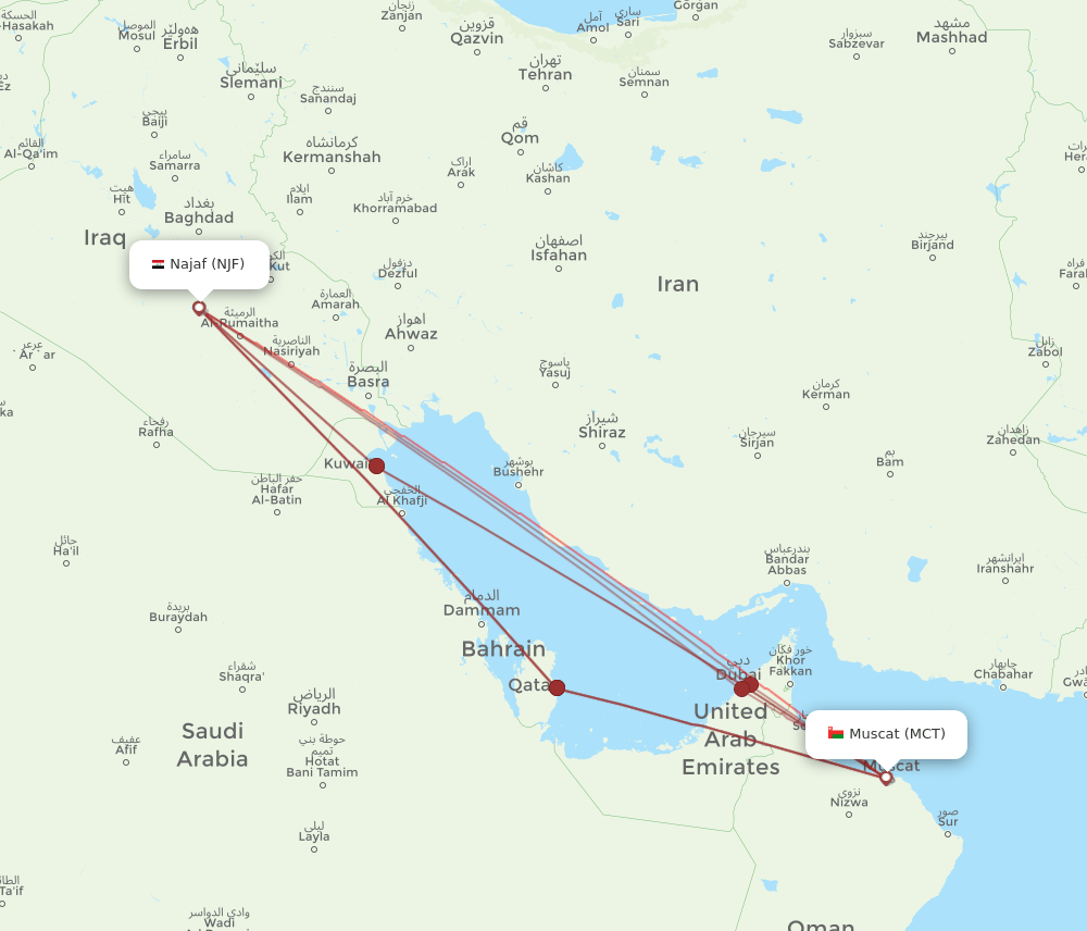 NJF to MCT flights and routes map