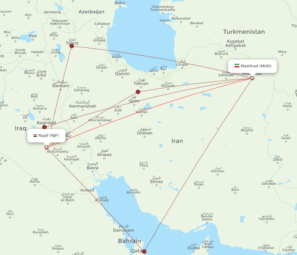 NJF to MHD flights and routes map