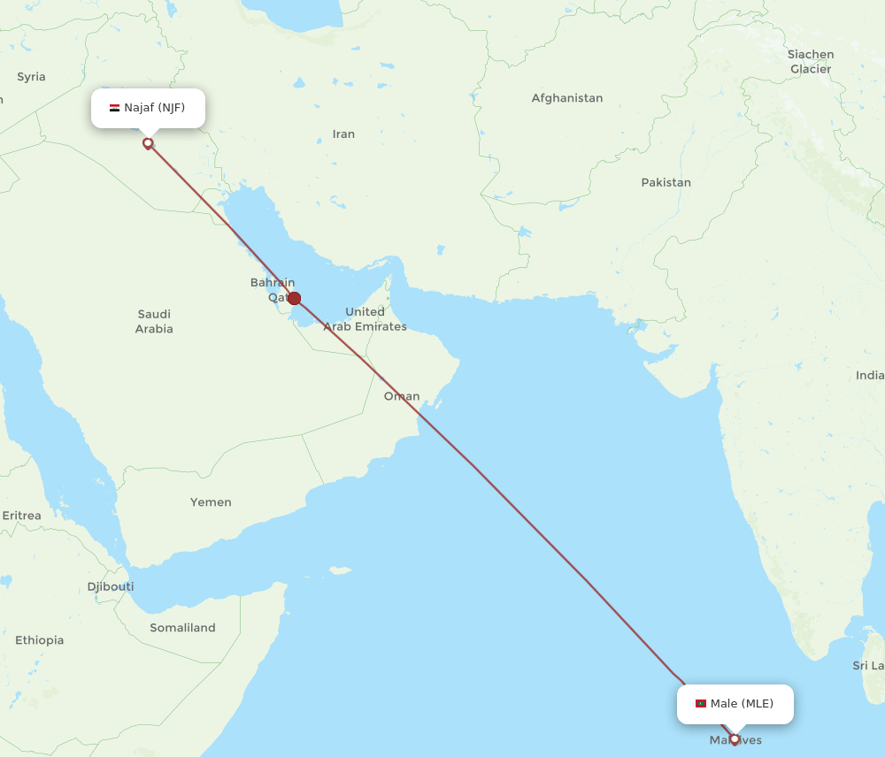NJF to MLE flights and routes map