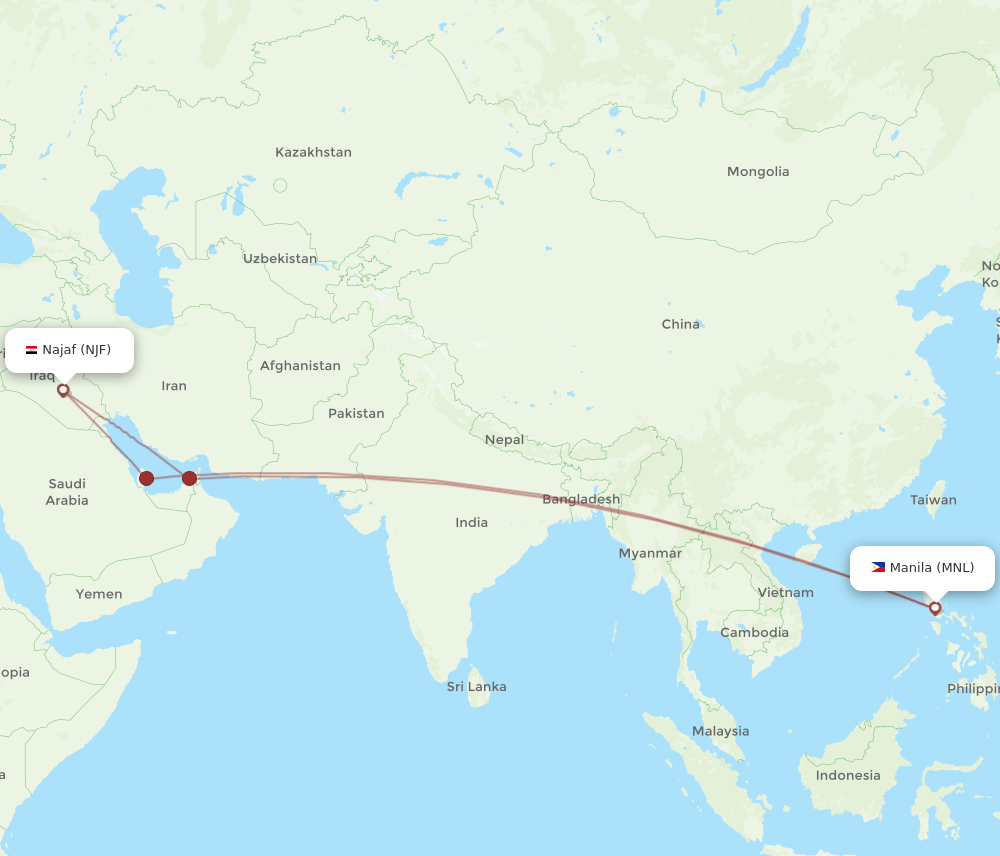 NJF to MNL flights and routes map