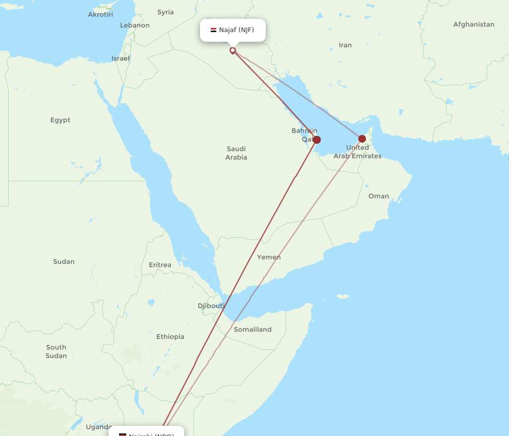 Nairobi - Al-Najaf route map and flight paths