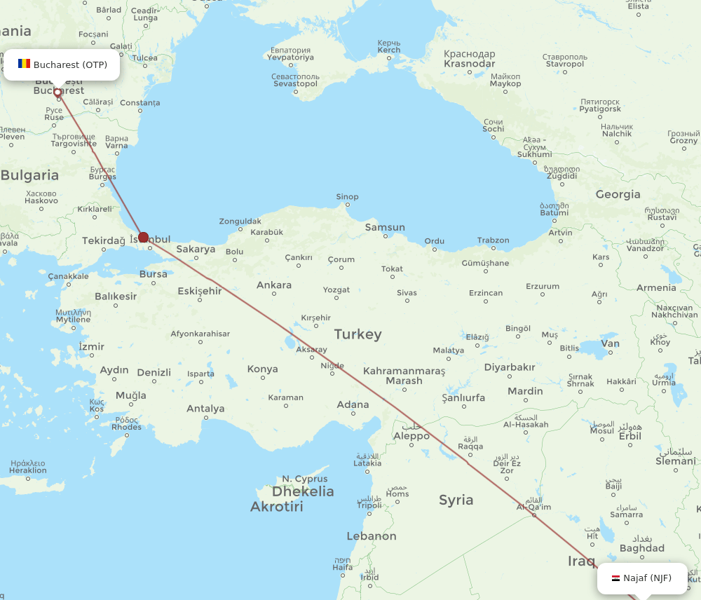 NJF-OTP flight routes