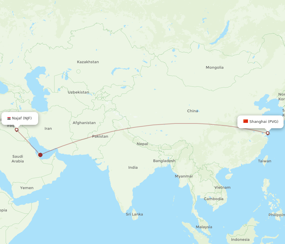 NJF-PVG flight routes