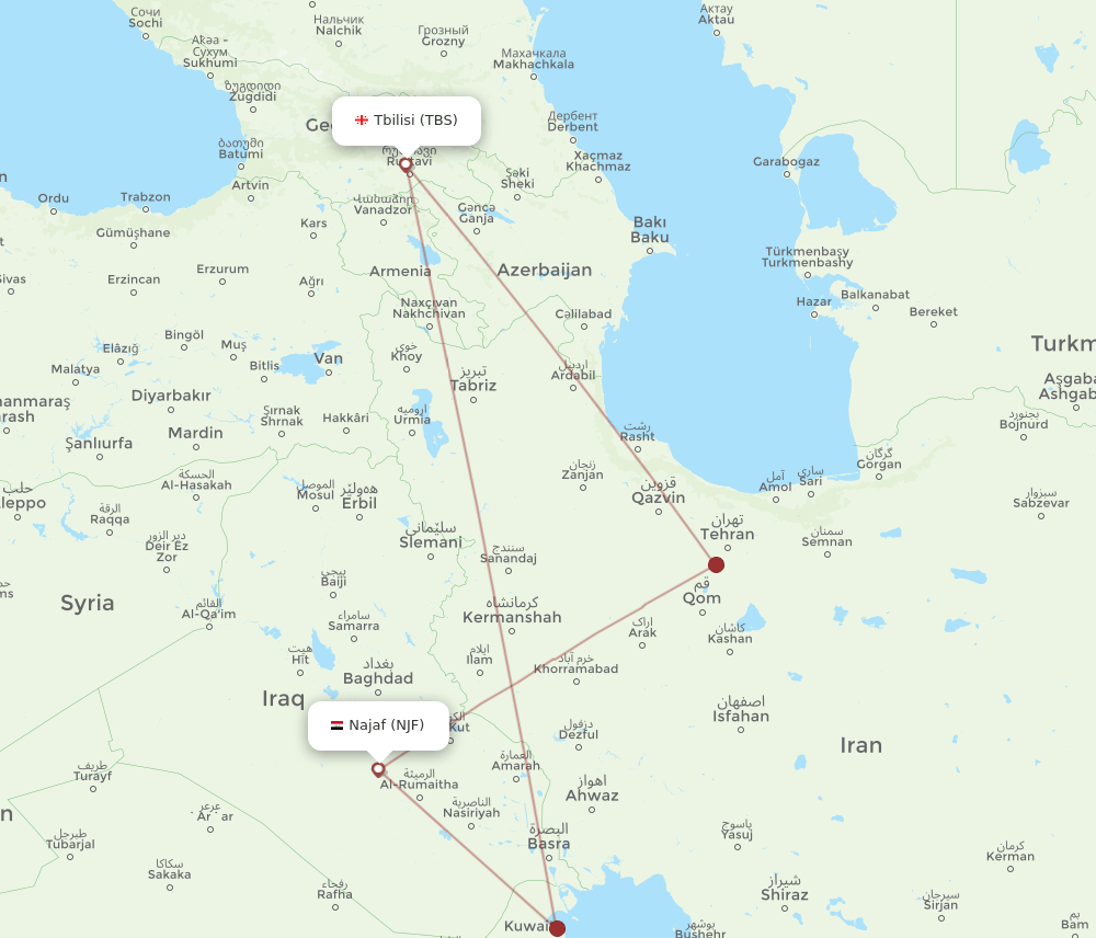 NJF to TBS flights and routes map