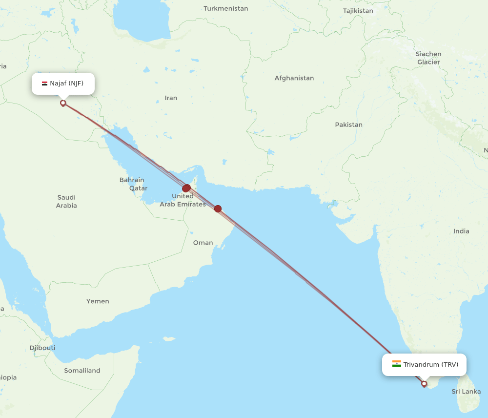 NJF-TRV flight routes