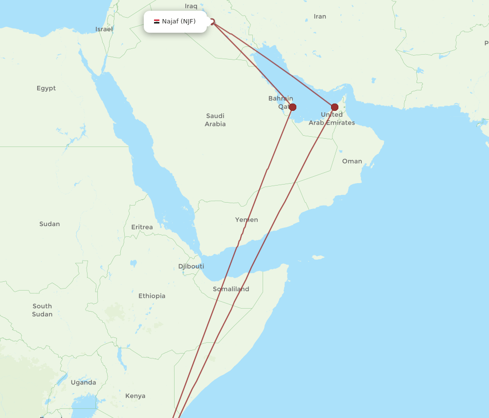 NJF-ZNZ flight routes