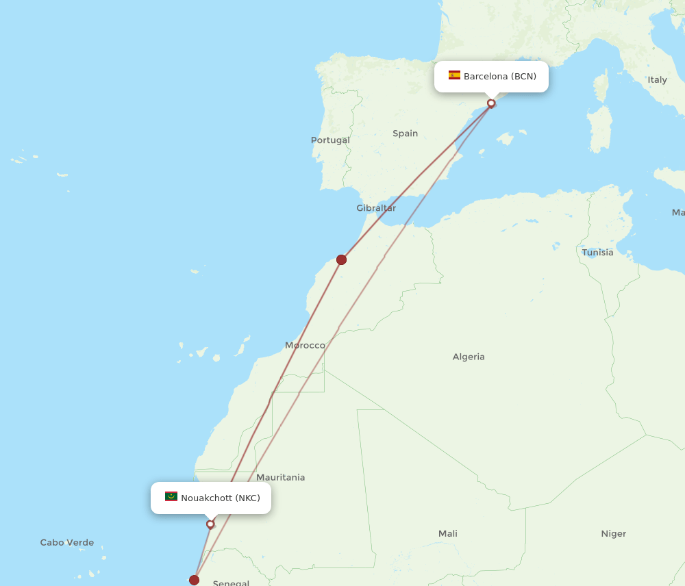 NKC-BCN flight routes