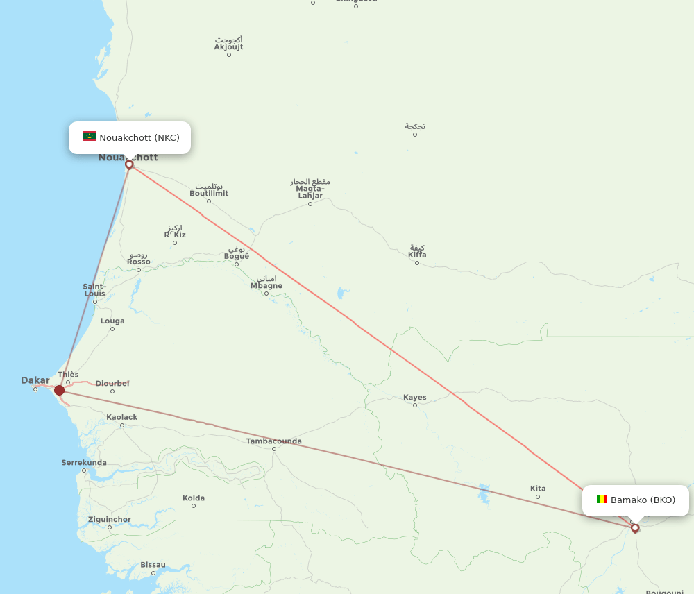 Nouakchott - Bamako route map and flight paths