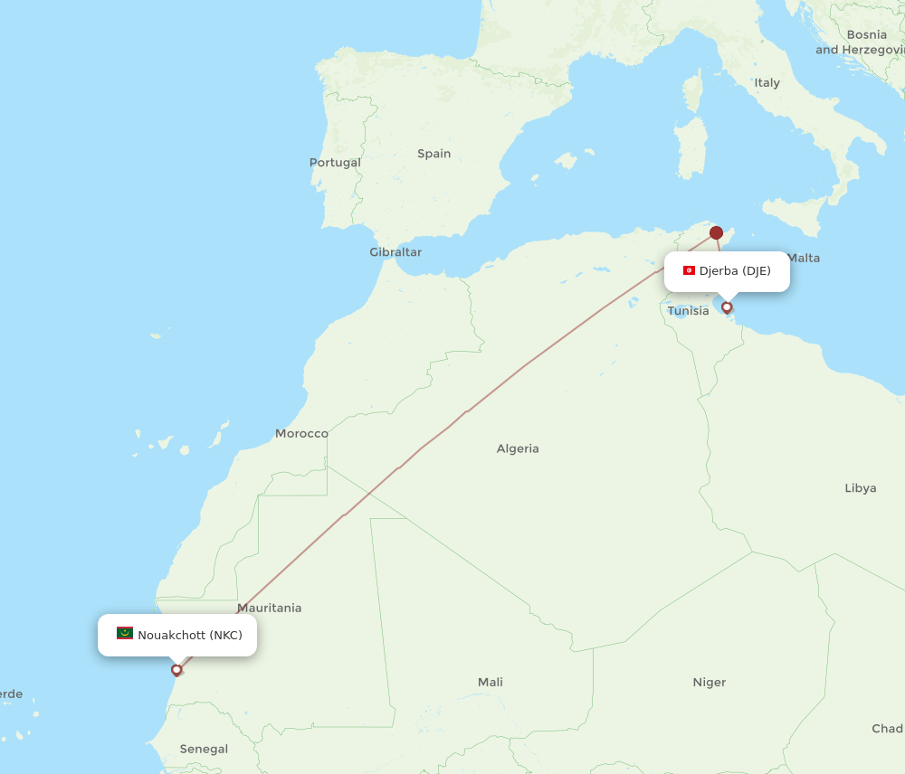 NKC to DJE flights and routes map