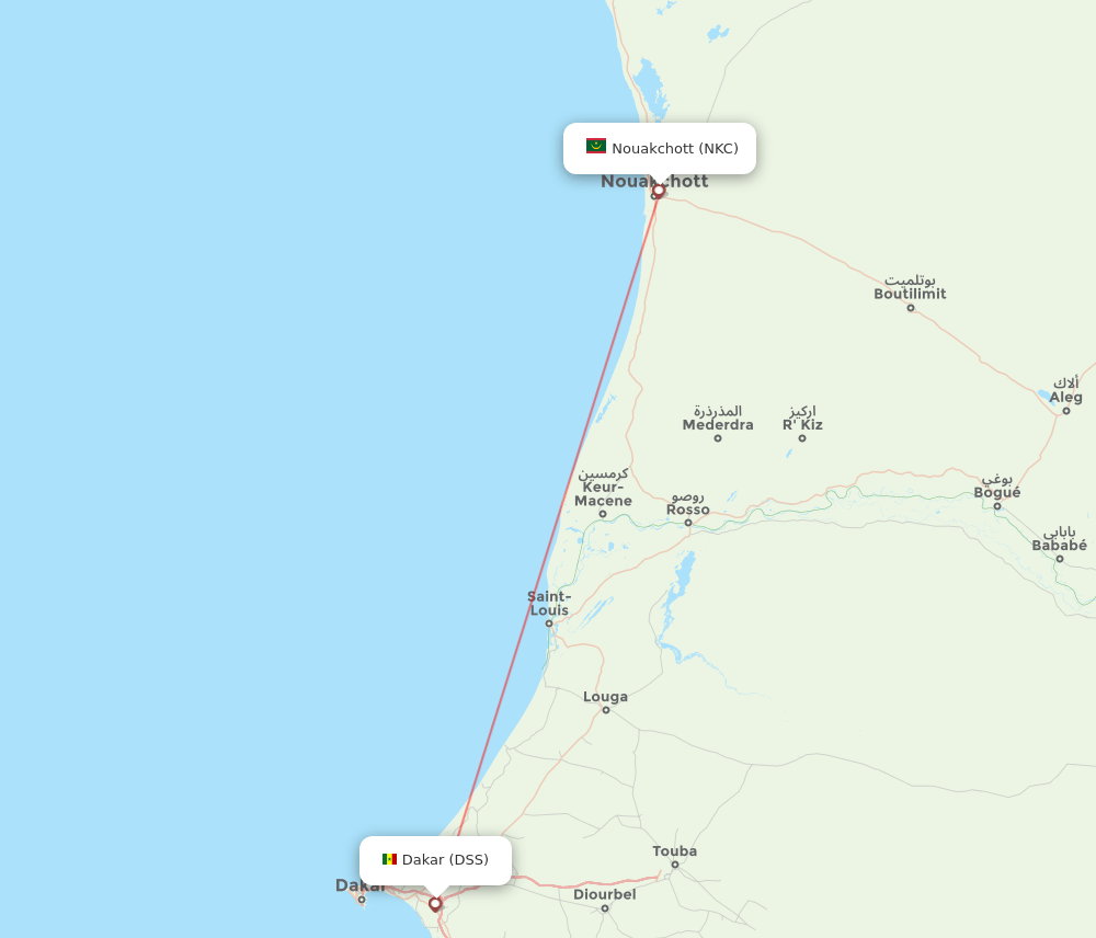 Nouakchott - Dakar route map and flight paths