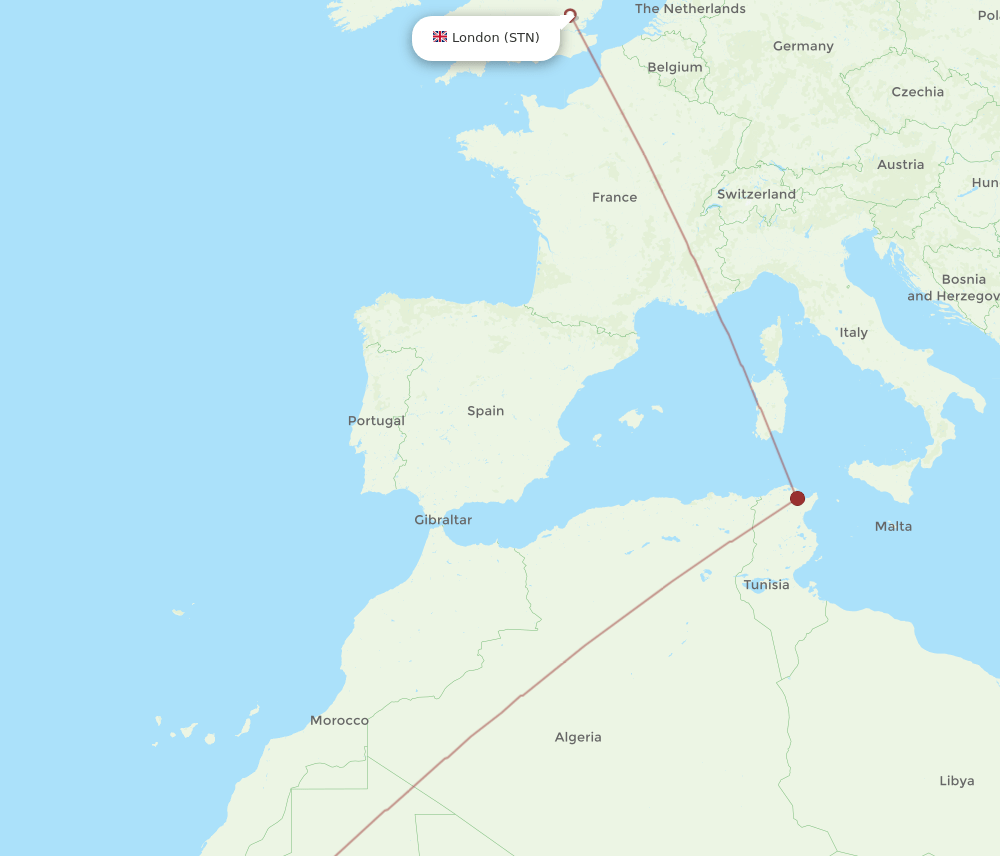 London - Nouakchott route map and flight paths