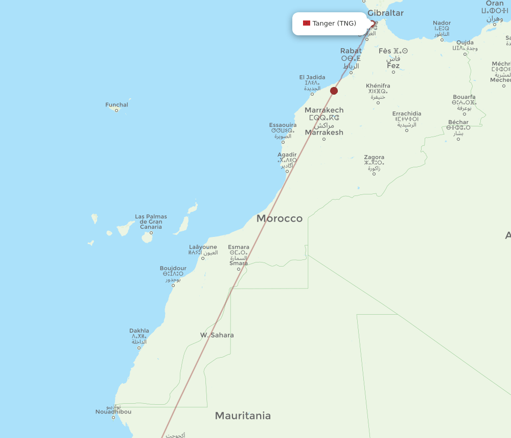 Tangier - Nouakchott route map and flight paths