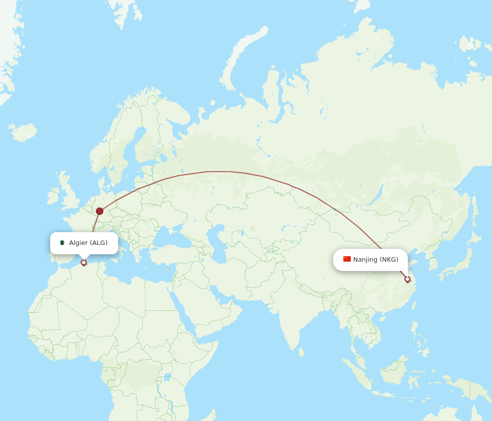 Algiers - Nanjing route map and flight paths