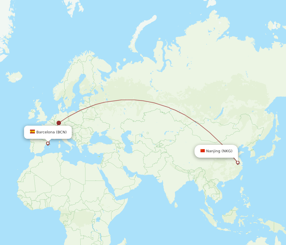 NKG-BCN flight routes