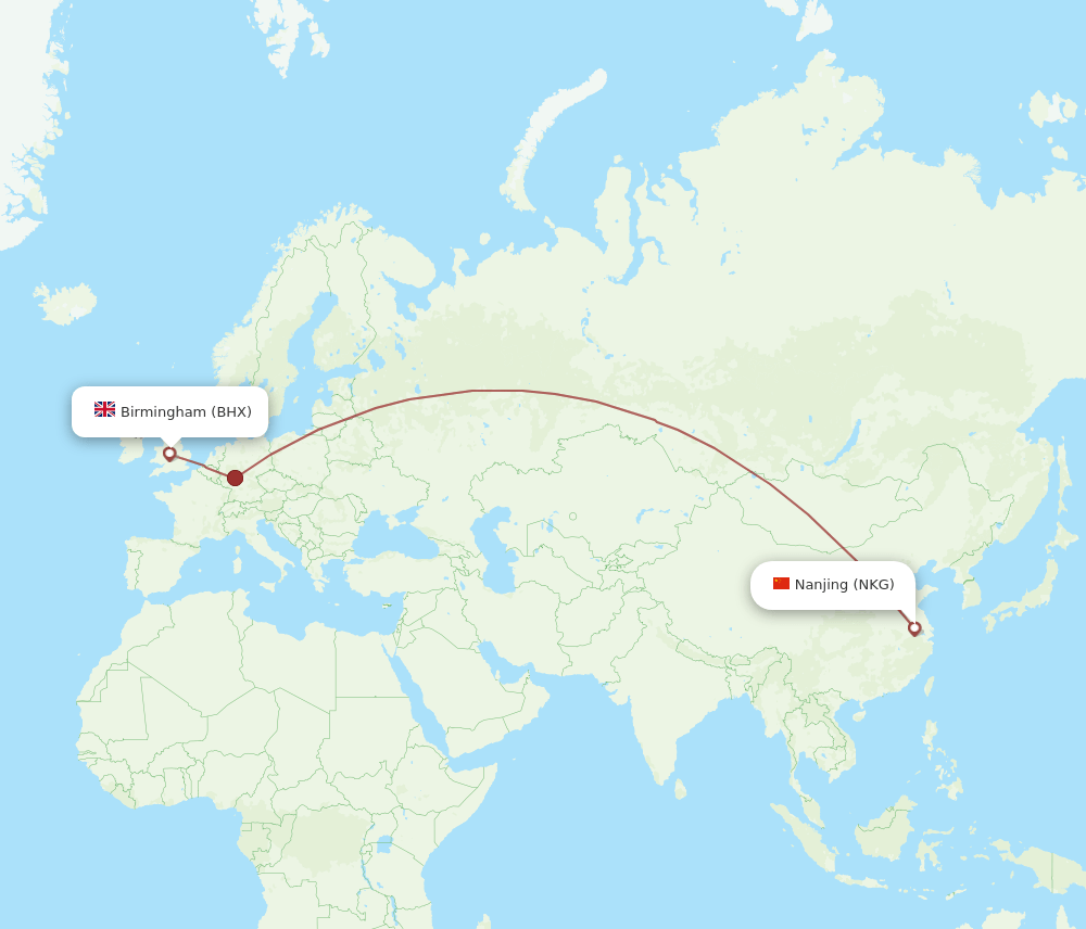Birmingham - Nanjing route map and flight paths