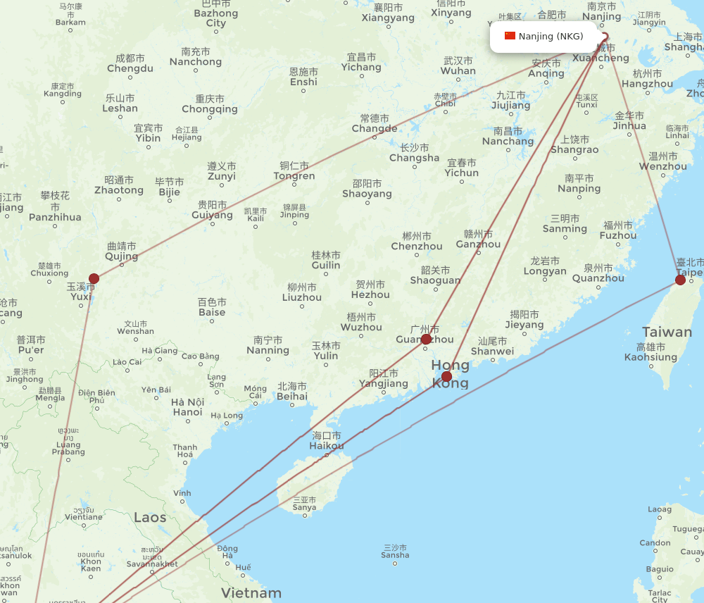NKG-BKK flight routes