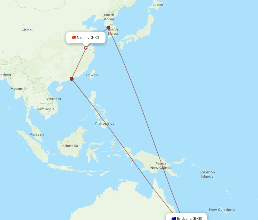NKG-BNE flight routes