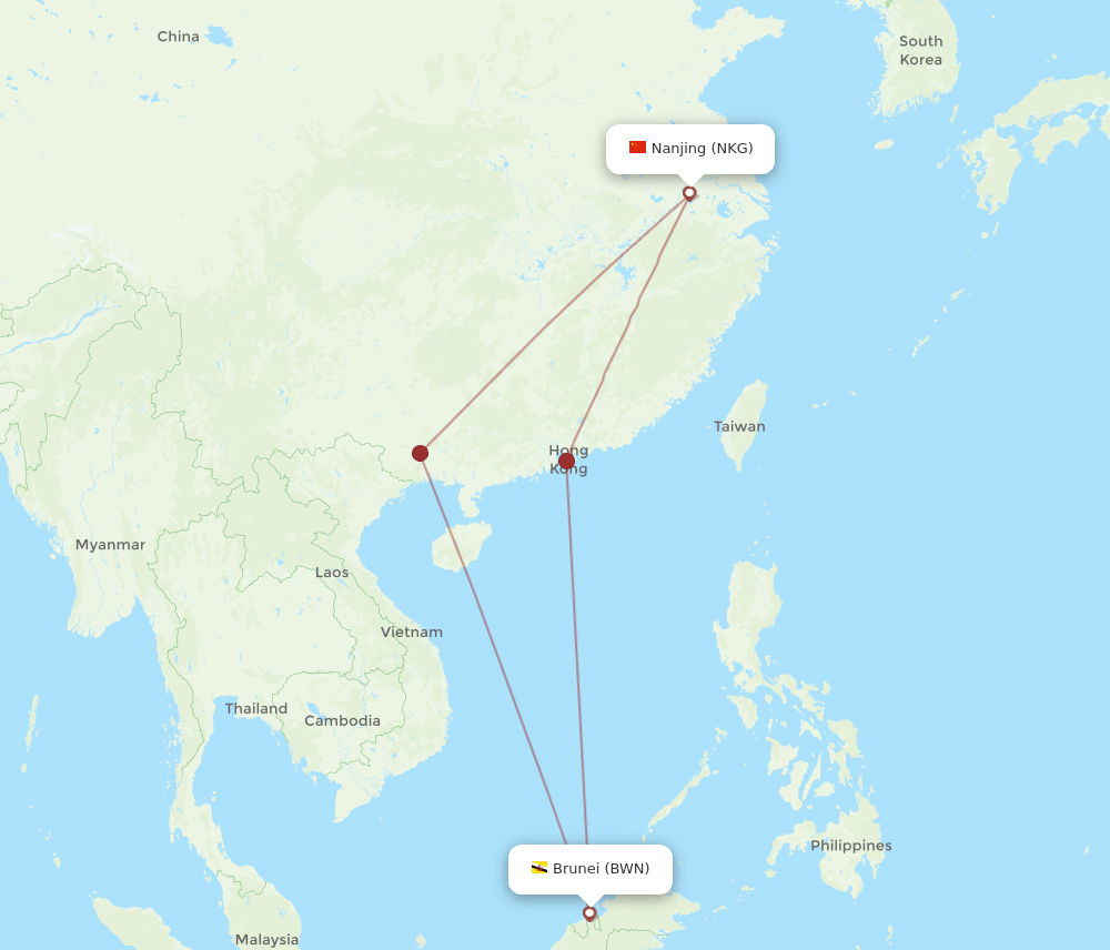 NKG-BWN flight routes
