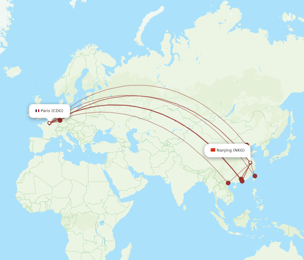 NKG-CDG flight routes