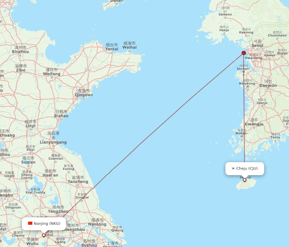 NKG-CJU flight routes