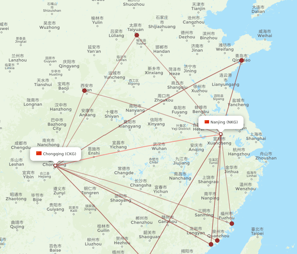 NKG to CKG flights and routes map