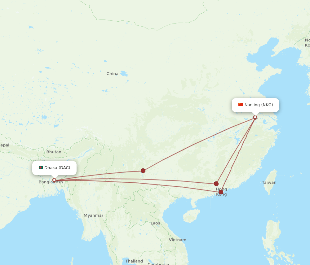 NKG-DAC flight routes