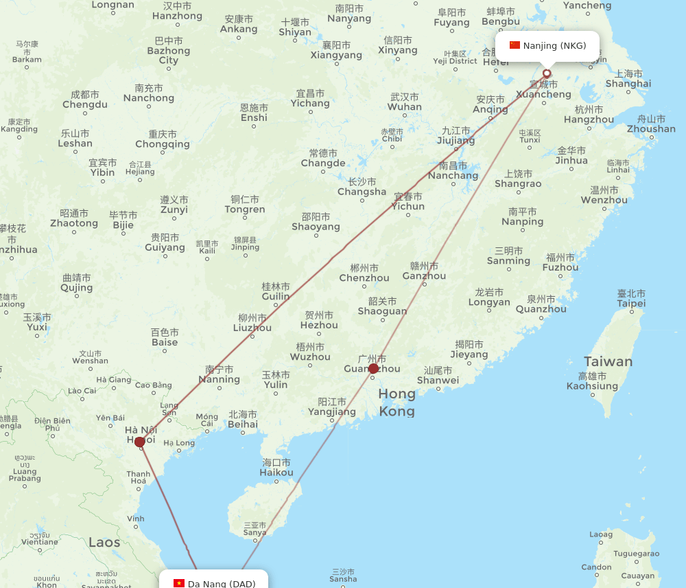 NKG to DAD flights and routes map