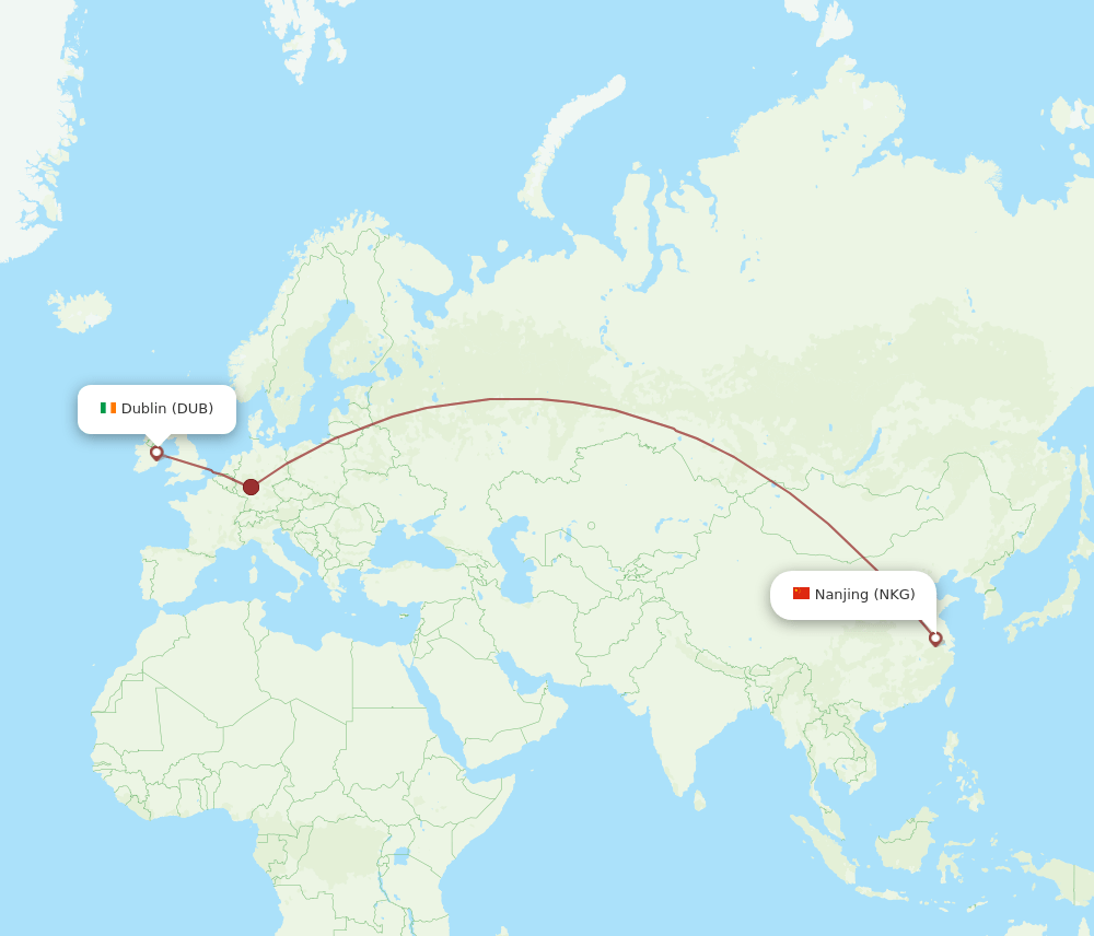 Dublin - Nanjing route map and flight paths