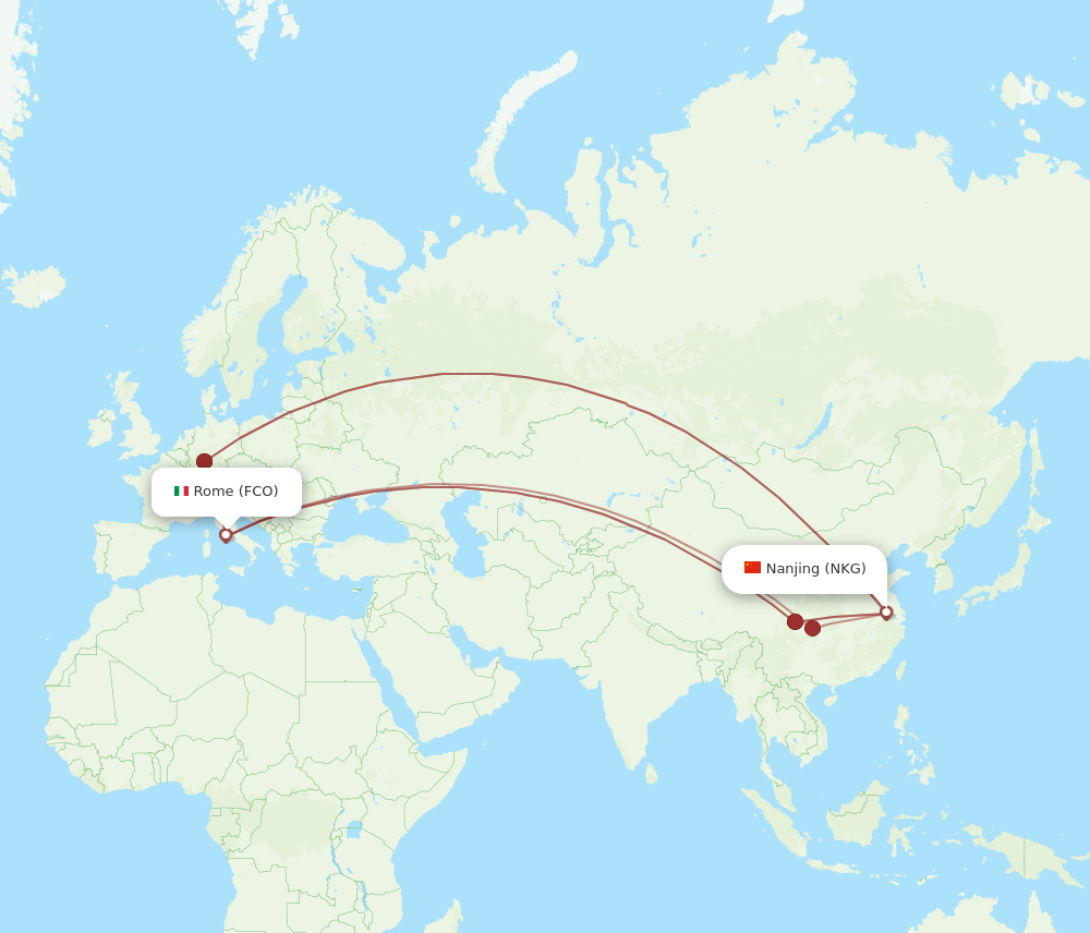 NKG to FCO flights and routes map