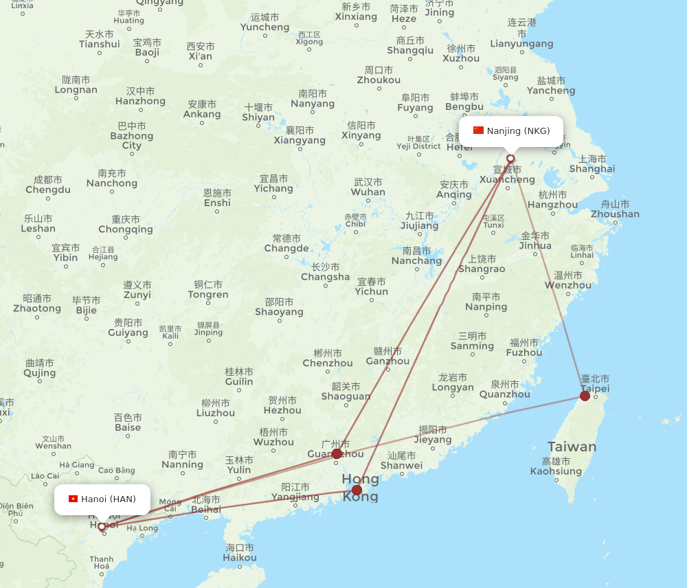 NKG to HAN flights and routes map