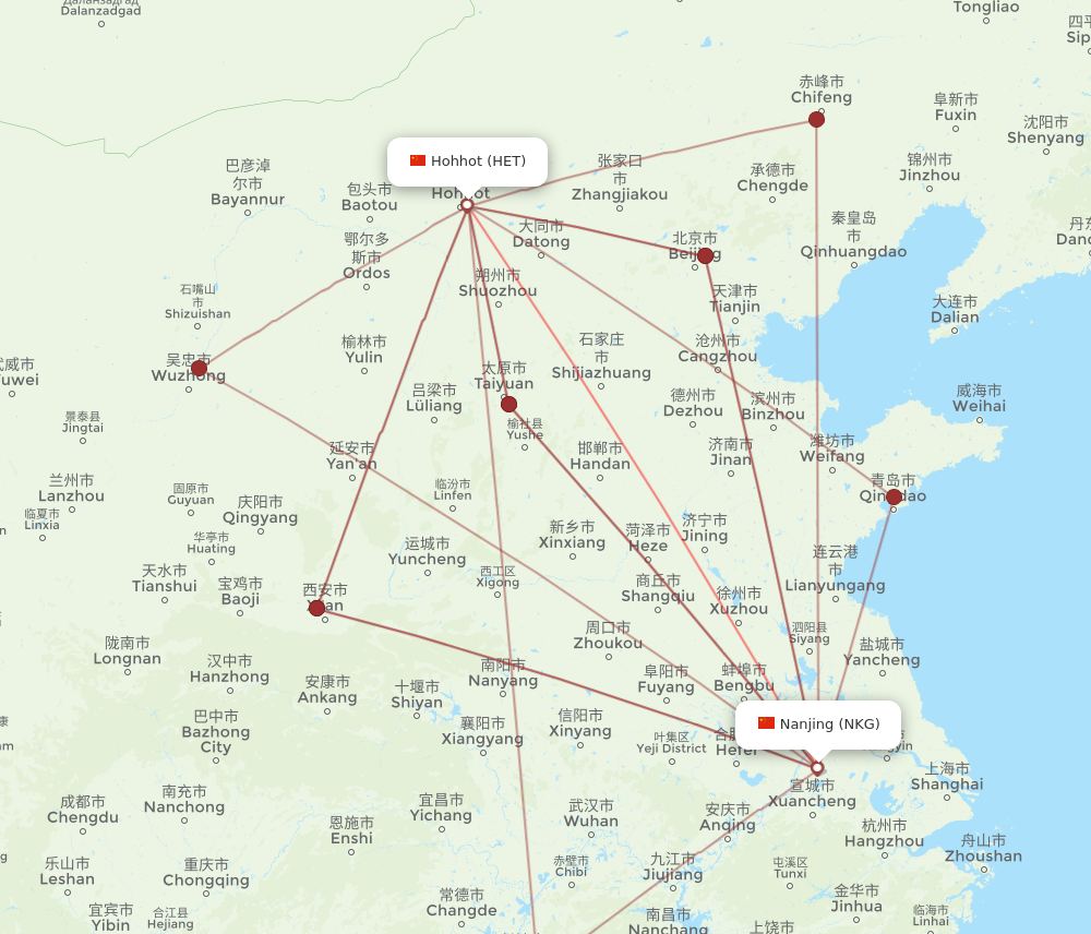 NKG to HET flights and routes map