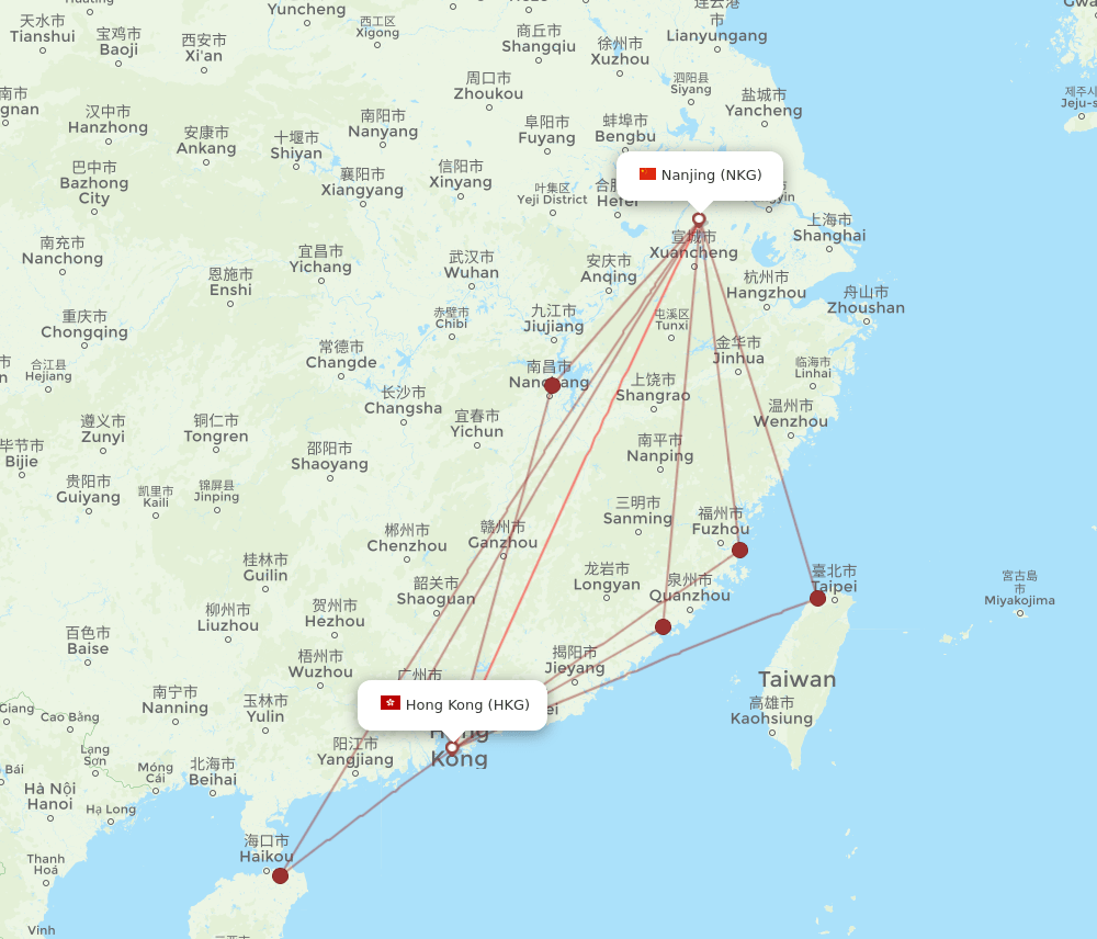 NKG-HKG flight routes