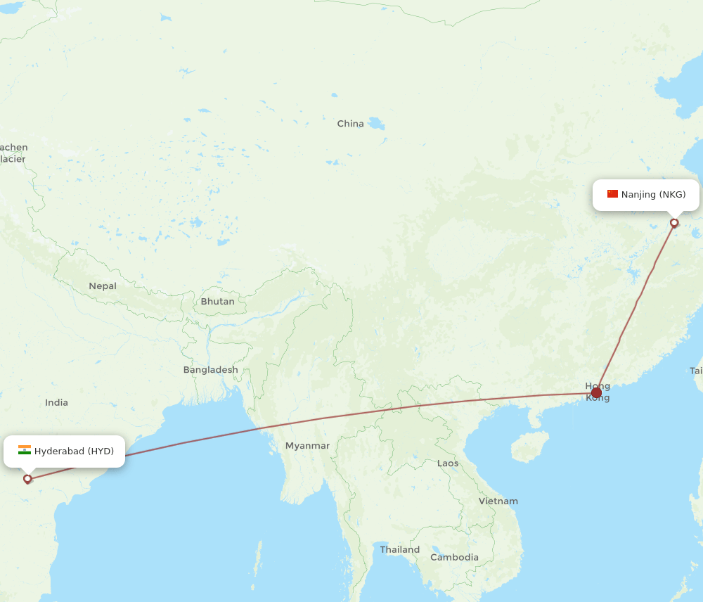 NKG-HYD flight routes