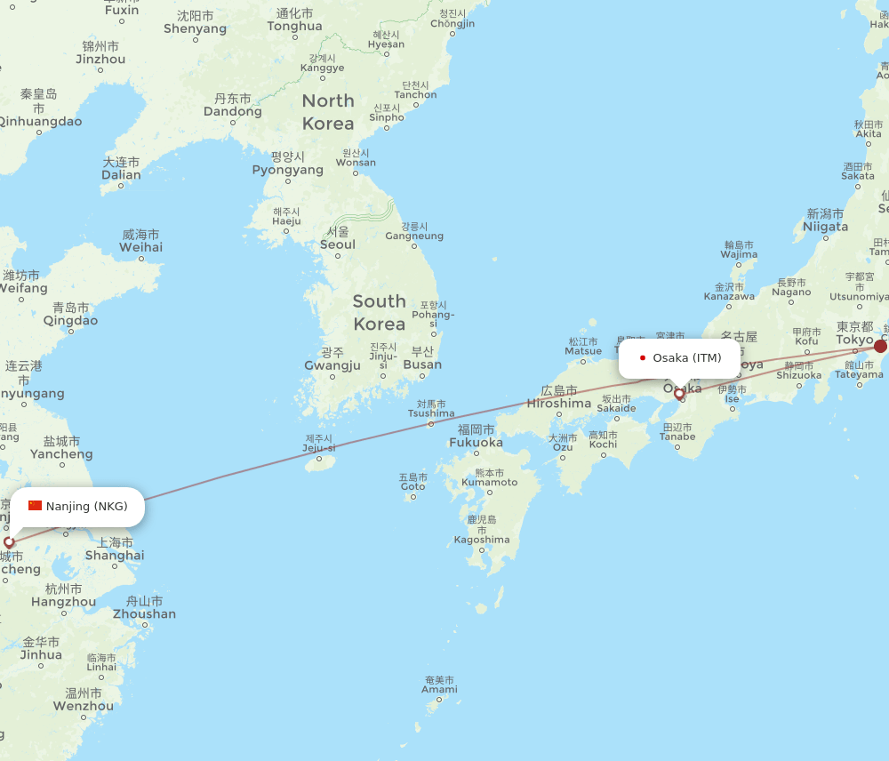NKG to ITM flights and routes map