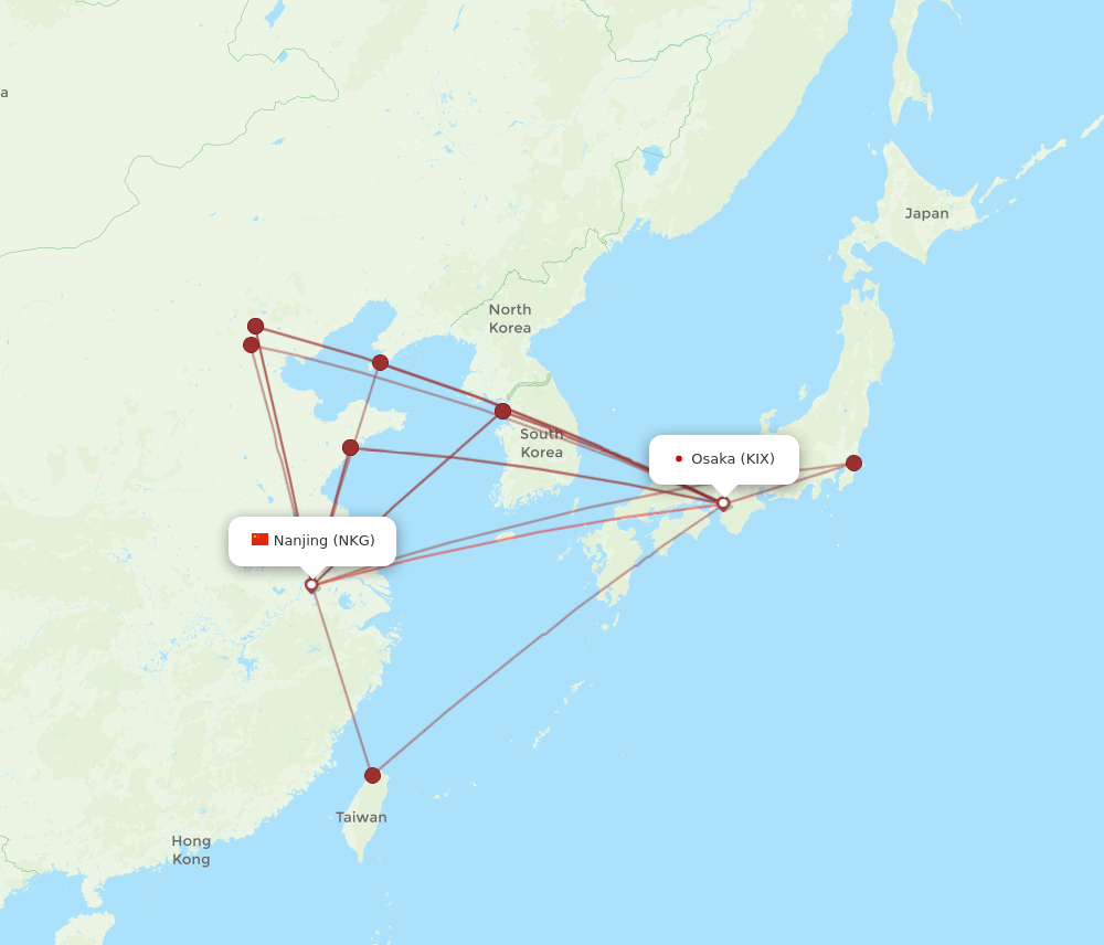 NKG to KIX flights and routes map