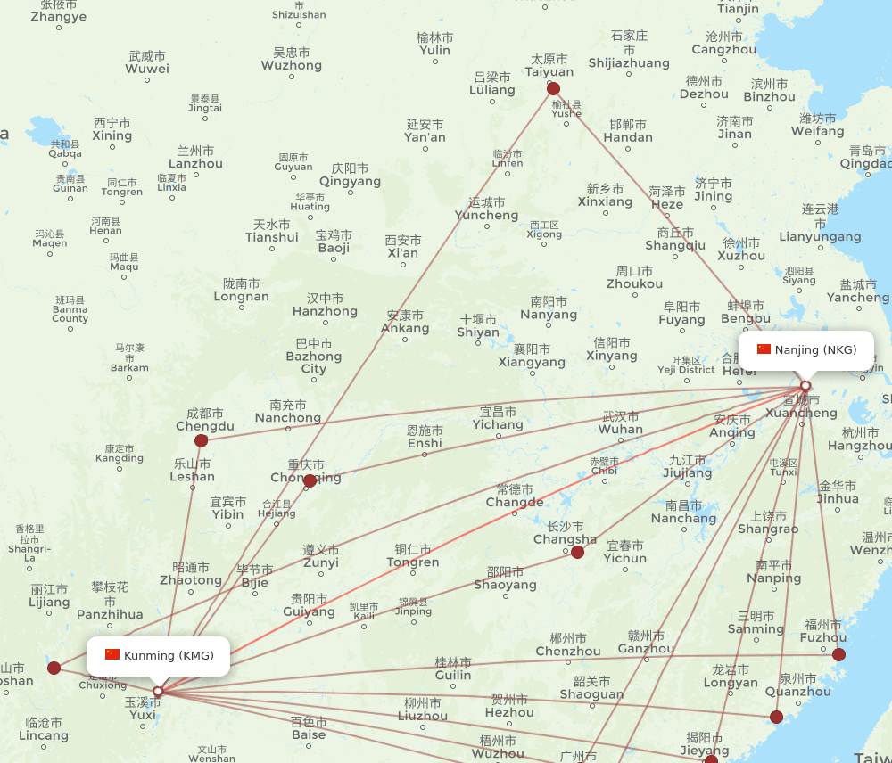 NKG-KMG flight routes