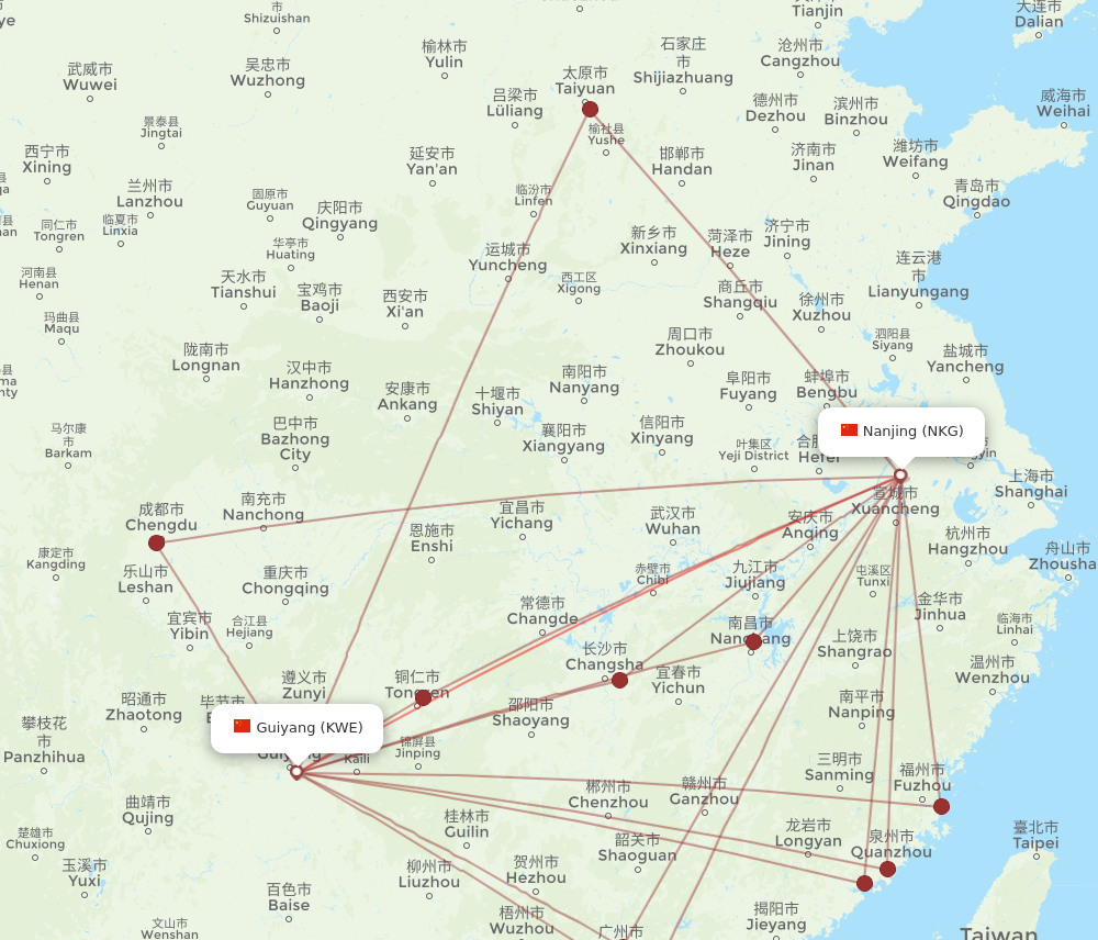 NKG to KWE flights and routes map