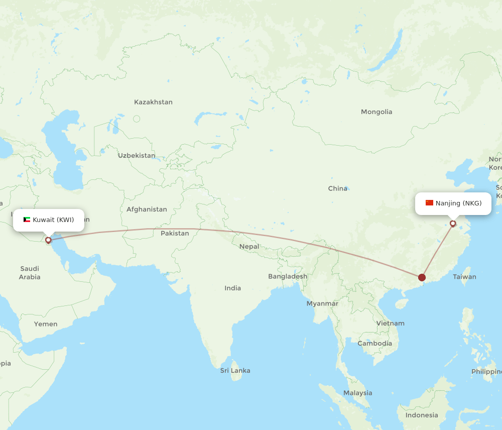 NKG-KWI flight routes
