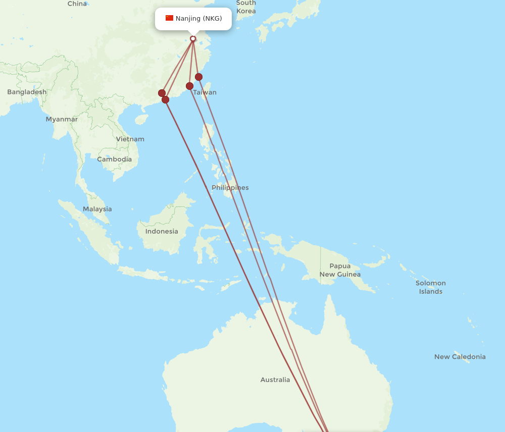 NKG-MEL flight routes