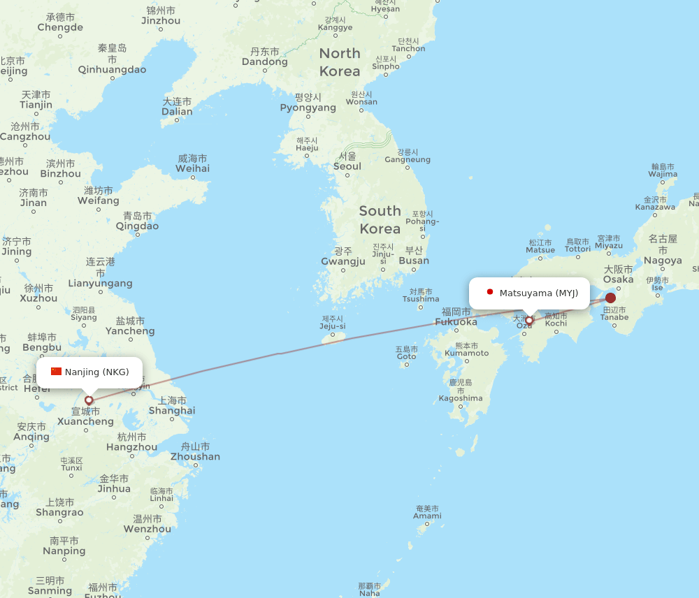 NKG to MYJ flights and routes map