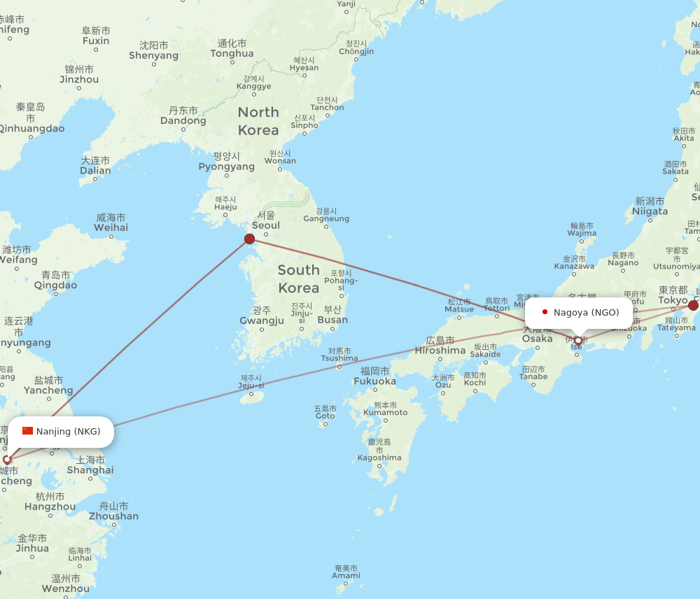 NKG-NGO flight routes