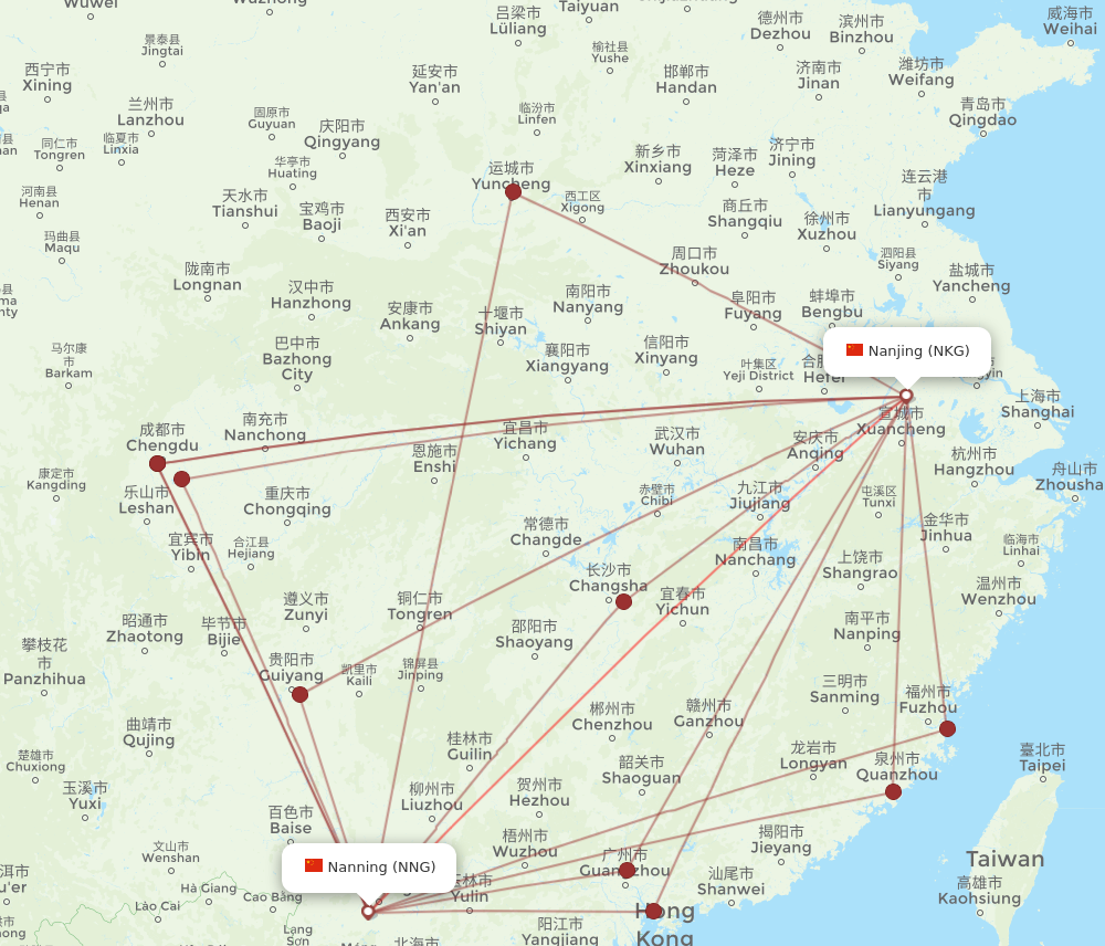 NKG to NNG flights and routes map
