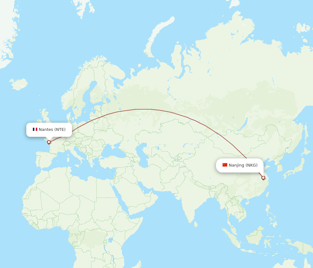 NKG-NTE flight routes