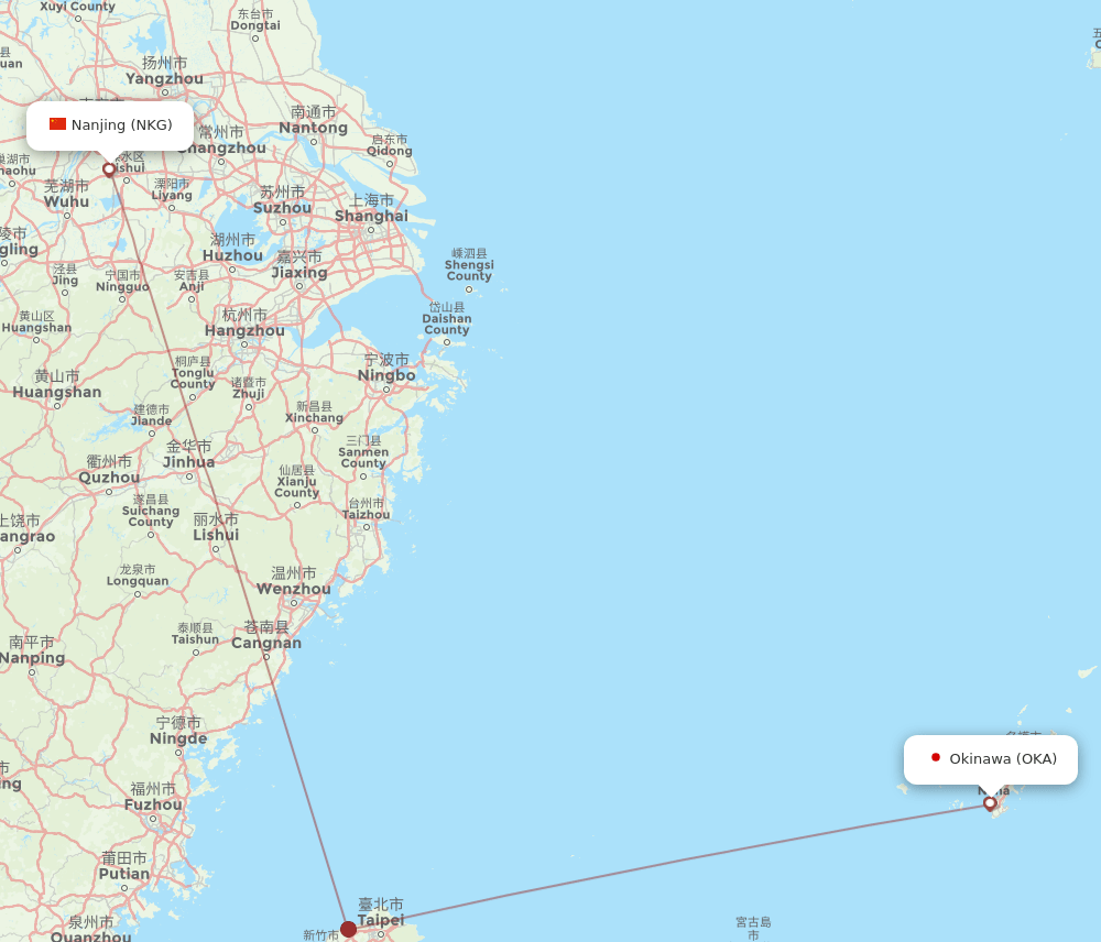 NKG to OKA flights and routes map