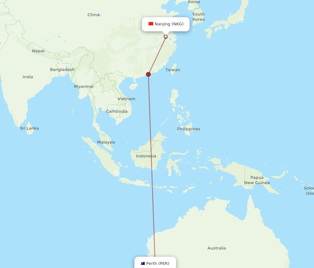 NKG-PER flight routes